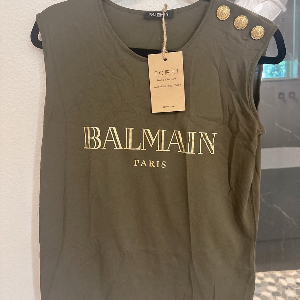Balmain Green Gold Muscle Tee Sleeveless Boxy